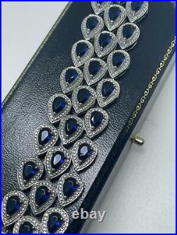 925 Sterling Silver, Blue Stones & CZ's Cubics Vintage Bracelet + Free Delivery