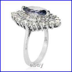 925 Sterling Silver Blue Tanzanite Cubic Zirconia CZ Halo Ring Size 5 Ct 3.1