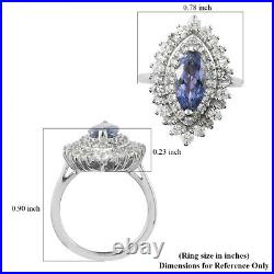 925 Sterling Silver Blue Tanzanite Cubic Zirconia CZ Halo Ring Size 6 Ct 3.1