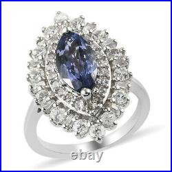 925 Sterling Silver Blue Tanzanite Cubic Zirconia CZ Halo Ring Size 7 Ct 3.1