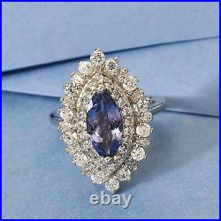 925 Sterling Silver Blue Tanzanite Cubic Zirconia CZ Halo Ring Size 7 Ct 3.1