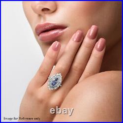 925 Sterling Silver Blue Tanzanite Cubic Zirconia CZ Halo Ring Size 7 Ct 3.1