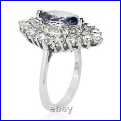 925 Sterling Silver Blue Tanzanite Cubic Zirconia CZ Halo Ring Size 7 Ct 3.1