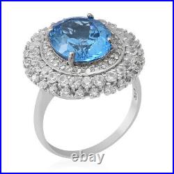 925 Sterling Silver Blue Topaz Cubic Zirconia CZ Cocktail Ring Size 7 Ct 7.3