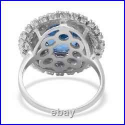 925 Sterling Silver Blue Topaz Cubic Zirconia CZ Cocktail Ring Size 7 Ct 7.3