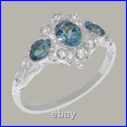 925 Sterling Silver Blue Topaz Cubic Zirconia Womens Trilogy Ring Sizes J to Z
