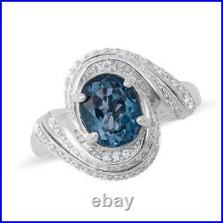 925 Sterling Silver Blue Topaz White Cubic Zirconia CZ Ring Gift Ct 3.8