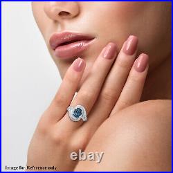 925 Sterling Silver Blue Topaz White Cubic Zirconia CZ Ring Gift Ct 3.8