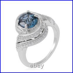 925 Sterling Silver Blue Topaz White Cubic Zirconia CZ Ring Gift Ct 3.8
