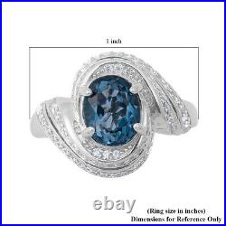 925 Sterling Silver Blue Topaz White Cubic Zirconia CZ Ring Gift Ct 3.8