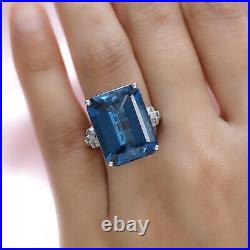 925 Sterling Silver Blue Topaz White Zircon Solitaire Ring Gift Size 8 Ct 25.8