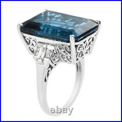 925 Sterling Silver Blue Topaz White Zircon Solitaire Ring Gift Size 8 Ct 25.8