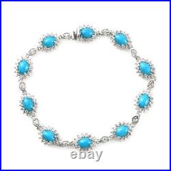 925 Sterling Silver Blue Turquoise Cubic Zirconia CZ Bracelet Size 7.25 Ct 14.2