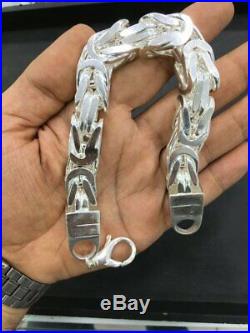 925 Sterling Silver Bracelet Cubic Bali Byzantine Kings Chain solid 14x14mm