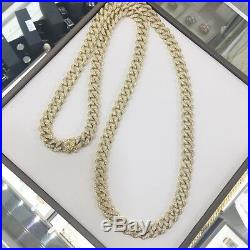 925 Sterling Silver CUBAN Chain Gents Cubic Zirconia Stones YELLOW Gold Finish