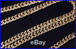 925 Sterling Silver CUBAN Chain Gents Cubic Zirconia Stones Yellow Gold Finish