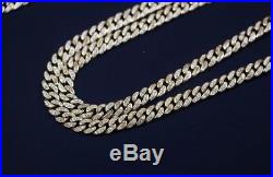 925 Sterling Silver CUBAN Chain Gents Cubic Zirconia Stones Yellow Gold Finish