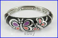 925 Sterling Silver CZ Enamel Butterfly Hinged Bangle Bracelet