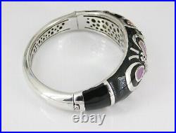 925 Sterling Silver CZ Enamel Butterfly Hinged Bangle Bracelet