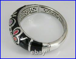 925 Sterling Silver CZ Enamel Butterfly Hinged Bangle Bracelet