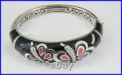 925 Sterling Silver CZ Enamel Butterfly Hinged Bangle Bracelet