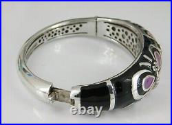 925 Sterling Silver CZ Enamel Butterfly Hinged Bangle Bracelet