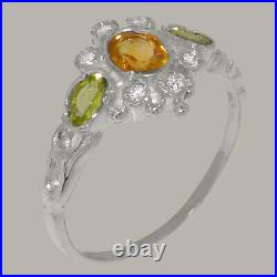 925 Sterling Silver Citrine Peridot Cubic Zirconia Trilogy Ring Sizes J to Z