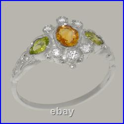 925 Sterling Silver Citrine Peridot Cubic Zirconia Trilogy Ring Sizes J to Z