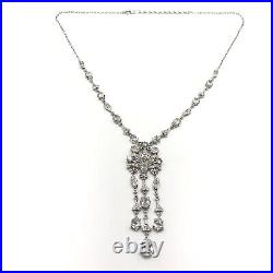 925 Sterling Silver Clear Cubic Zirconia CZ Fancy Chandelier Dangle Necklace