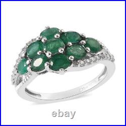 925 Sterling Silver Cluster Ring AAA Emerald Cubic Zirconia Size 7 Ct 8.5 Gifts