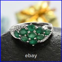 925 Sterling Silver Cluster Ring AAA Emerald Cubic Zirconia Size 9 Ct 3.4 Gifts