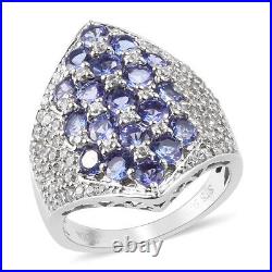 925 Sterling Silver Cluster Ring Blue Tanzanite Cubic Zirconia CZ Size 6 Ct 3.7