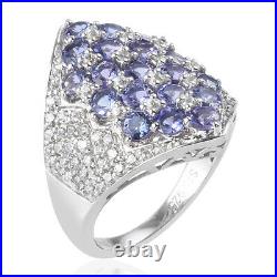 925 Sterling Silver Cluster Ring Blue Tanzanite Cubic Zirconia CZ Size 6 Ct 3.7