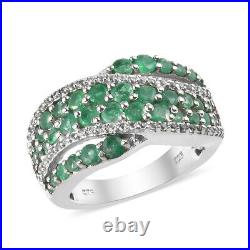 925 Sterling Silver Cluster Ring Emerald Cubic Zirconia CZ Gift Size 7 Ct 2.8