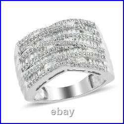925 Sterling Silver Cluster Ring Platinum Over Cubic Zirconia CZ Size 7 Ct 2.1