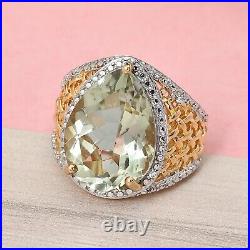 925 Sterling Silver Cocktail Ring Prasiolite Cubic Zirconia Size 9 Ct 10.4 Gifts