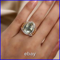 925 Sterling Silver Cocktail Ring Prasiolite Cubic Zirconia Size 9 Ct 10.4 Gifts