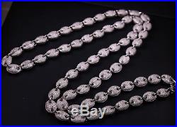 925 Sterling Silver Coffee Bean Chain Gents Cubic Zirconia Stones White Gold plt