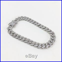 925 Sterling Silver Cuban Style Bracelet Gents FULL Cubic Zirconia Stones