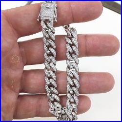 925 Sterling Silver Cuban Style Bracelet Gents FULL Cubic Zirconia Stones