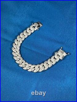 925 Sterling Silver Cuban Style Bracelet Gents FULL Cubic Zirconia Stones Iced