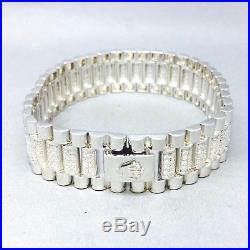 925 Sterling Silver Cubic Zircon Micro Pave Ladies Watch Strap Bracelet 769
