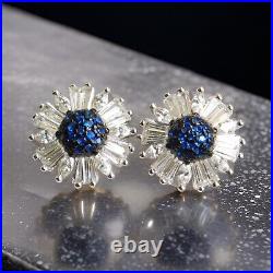 925 Sterling Silver Cubic-Zircon Stone Halo Stud Earrings White & Blue color