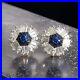 925 Sterling Silver Cubic-Zircon Stone Halo Stud Earrings White & Blue color