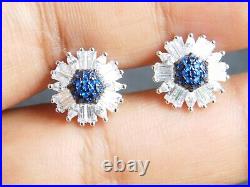 925 Sterling Silver Cubic-Zircon Stone Halo Stud Earrings White & Blue color