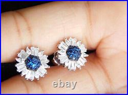 925 Sterling Silver Cubic-Zircon Stone Halo Stud Earrings White & Blue color