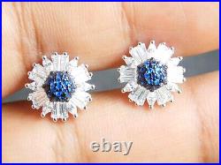 925 Sterling Silver Cubic-Zircon Stone Halo Stud Earrings White & Blue color