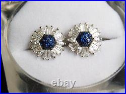 925 Sterling Silver Cubic-Zircon Stone Halo Stud Earrings White & Blue color