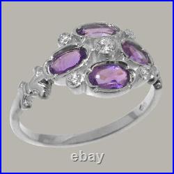 925 Sterling Silver Cubic Zirconia Amethyst Womens Cluster Ring Sizes J to Z