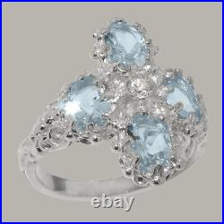 925 Sterling Silver Cubic Zirconia & Aquamarine Womens Cluster Ring